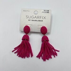 Sugarfix by Baublebar Fuchsia Pink Beaded Tassel Drop Statement Earrings New
